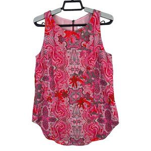 Womens CAbi Jubilee Hot Pink Paisley Print Sleeveless Blouse Zipper Back Size XS
